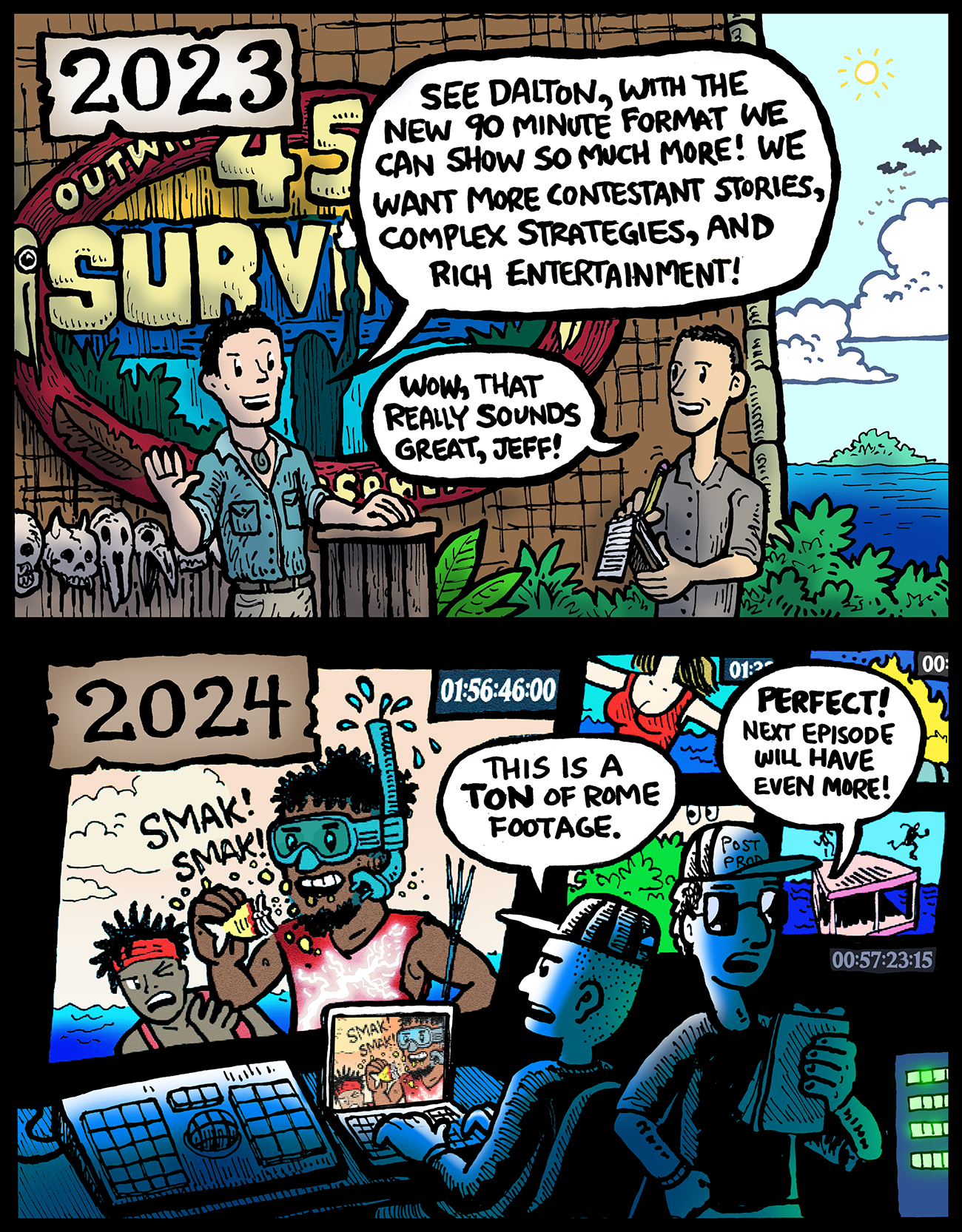 Survivor Season 47 comics by Erik Reichenbach DabuDoodles.